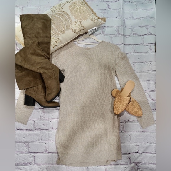 Boat Neck Back Bow Tie Sweater Dress - Picture 3 of 3